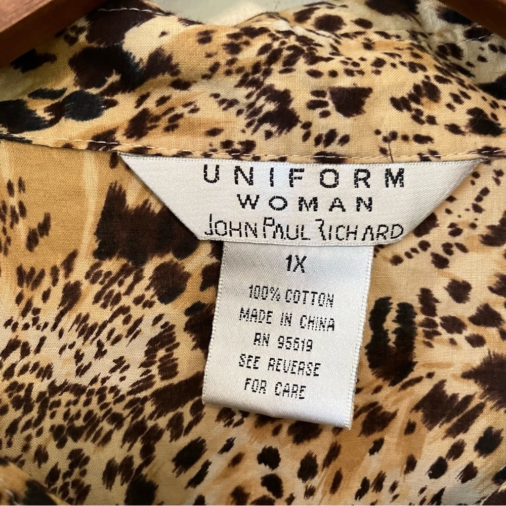VTG 90s Cheetah Animal Print Women’s Button Up Blouse Sz. 1X Cotton Mob Wife - Picture 2 of 5